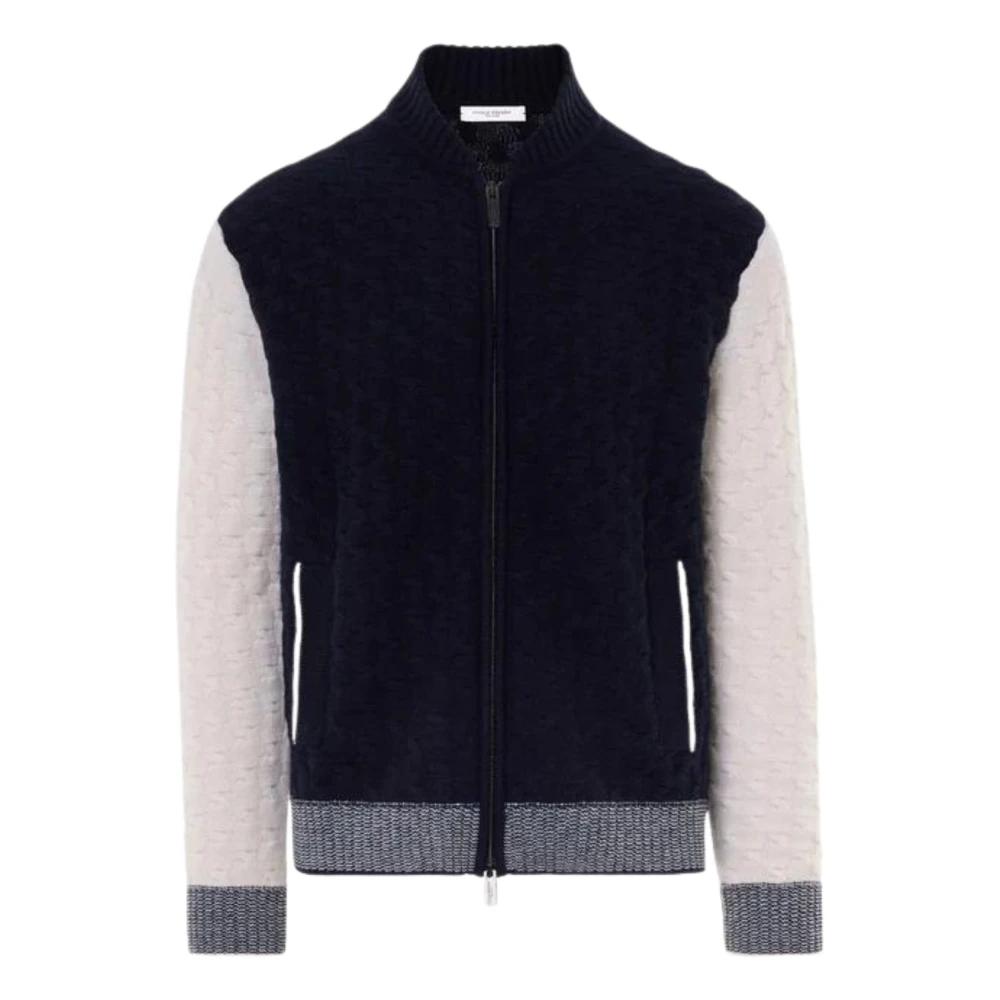 Paolo Pecora Blauwe Merinowol Varsity Sweater Blue Heren