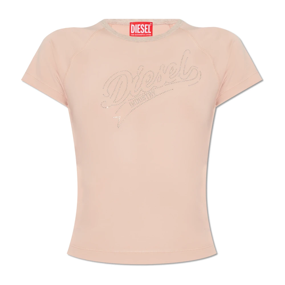 Diesel T-Vincie T-shirt med logotyp Pink, Dam