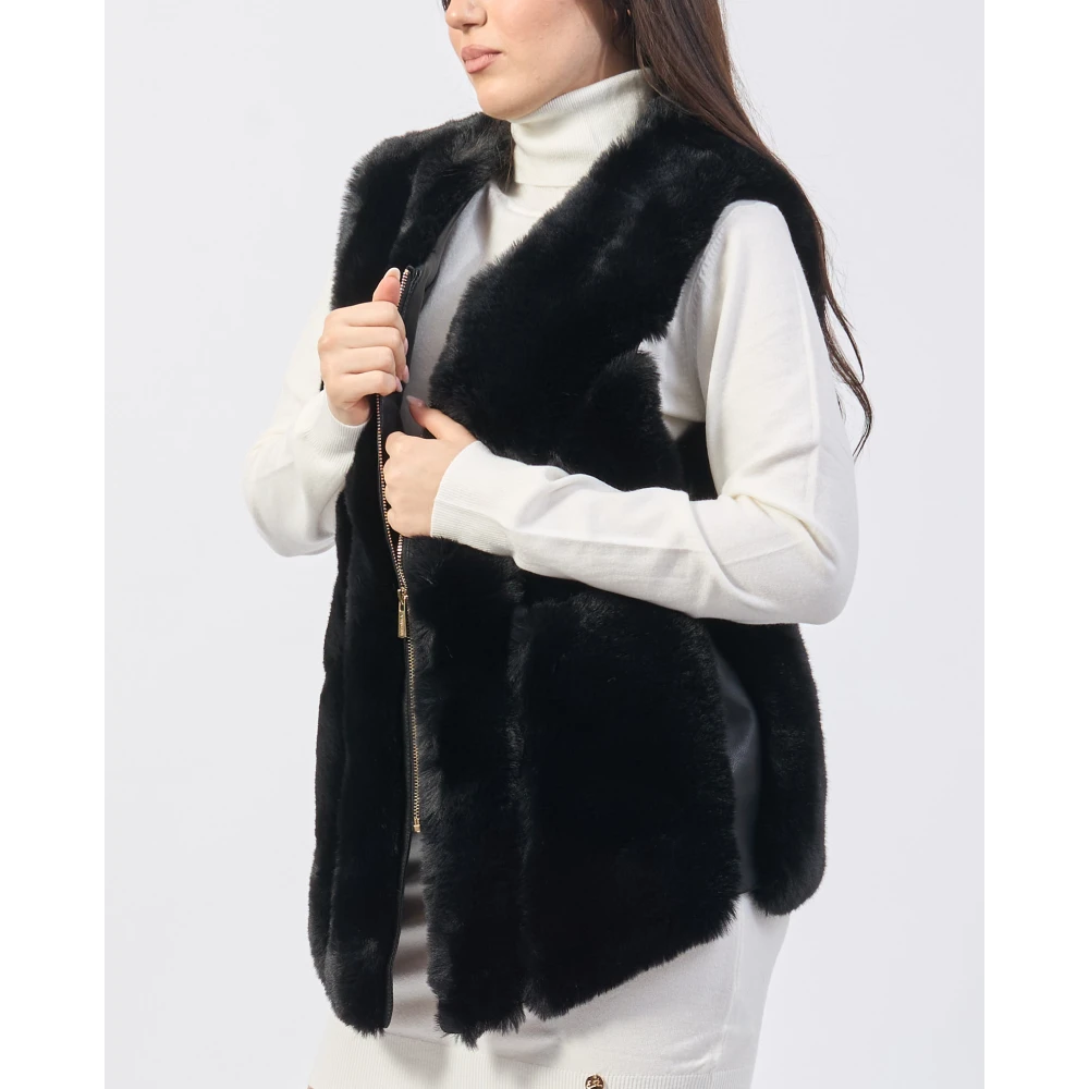YES ZEE Zwarte mouwloze imitatiebontjas Black Dames