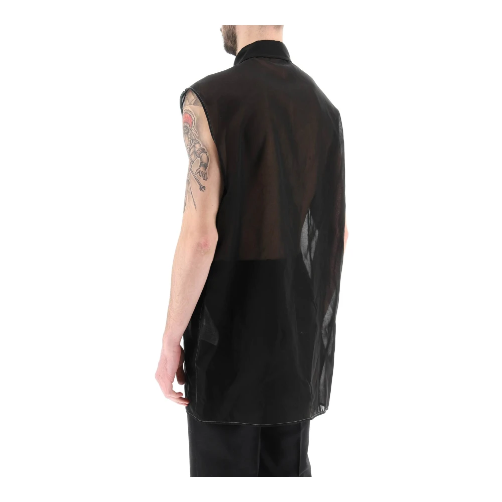 Jil Sander Mouwloze katoenen gaasoverhemd met contraststiksels Black Heren