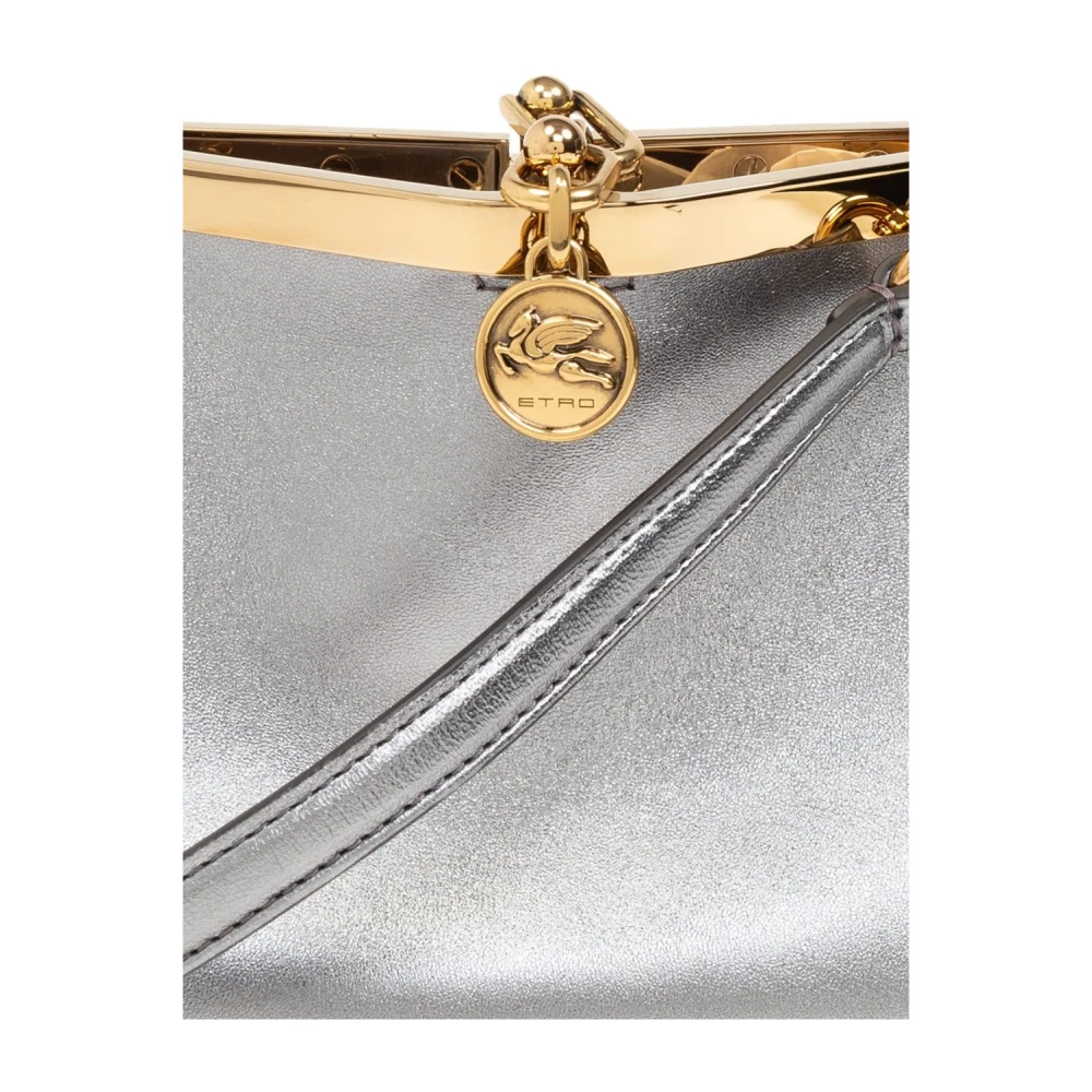ETRO Metallic Finish Schoudertas met Logo Bedel Gray Dames