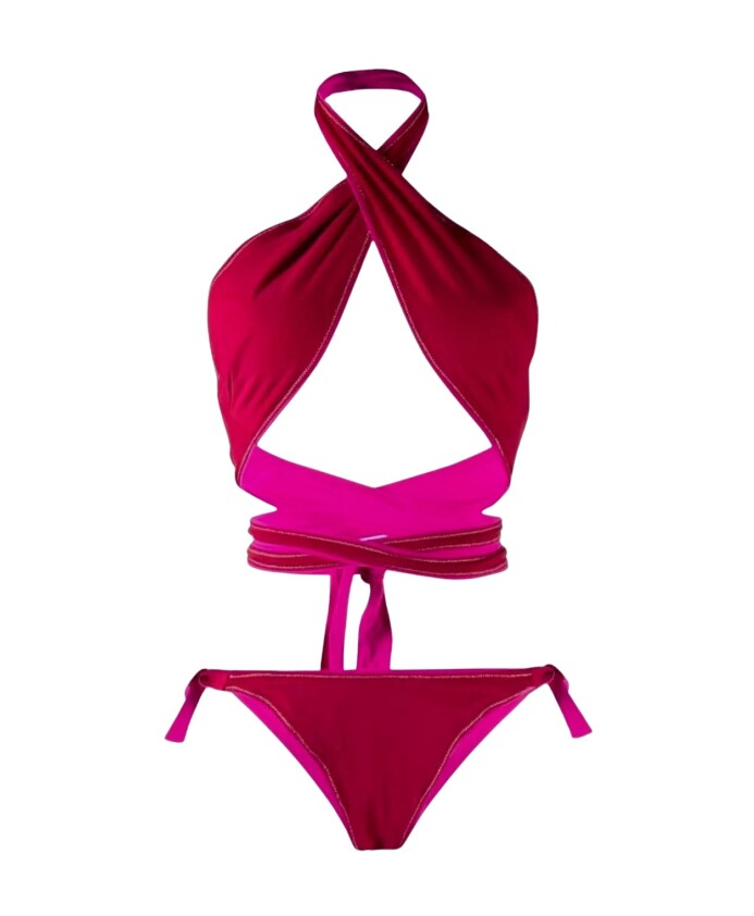 burgundy-halter-bikini-set