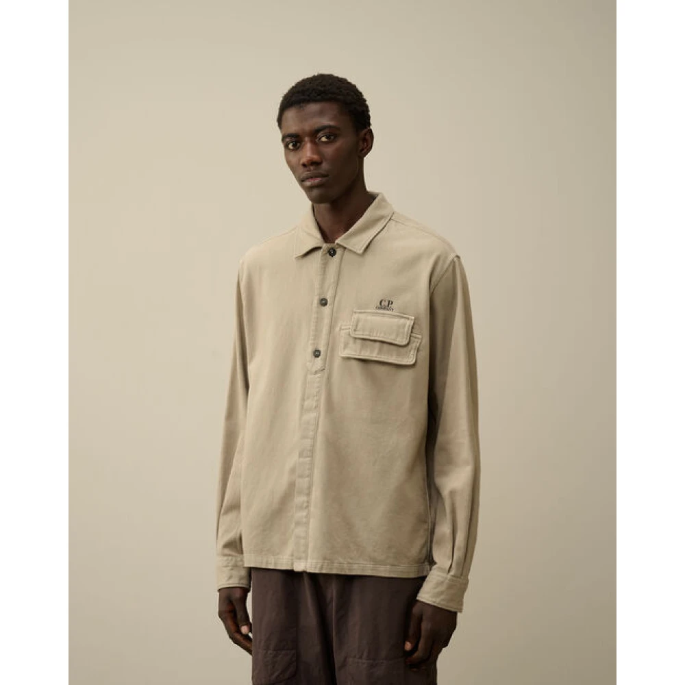 C.P. Company Gepantserde Stretch Satijnen Knoopshirt Beige Heren