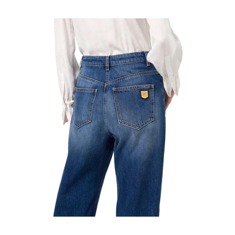 Elisabetta Franchi Hoge taille boyfriend jeans met omslag Blue Dames