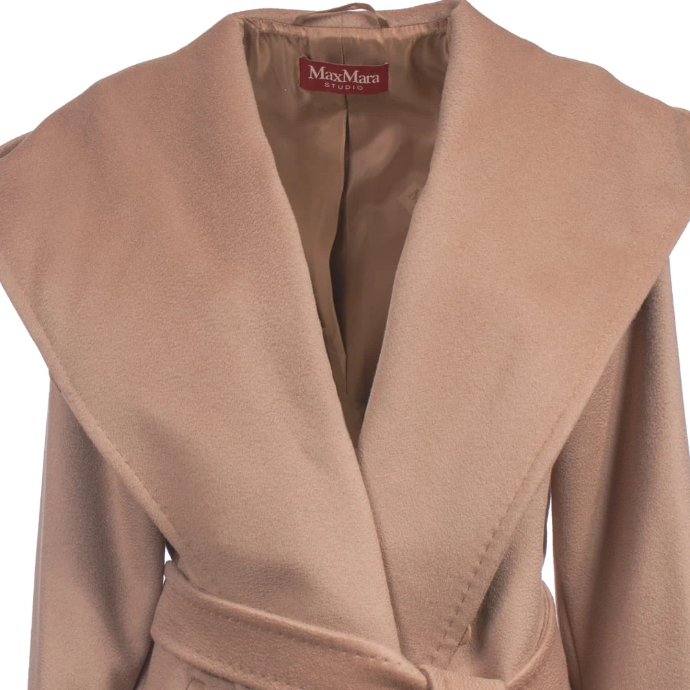 Max Mara Studio Korte wollen wikkeljas met capuchon Brown Dames