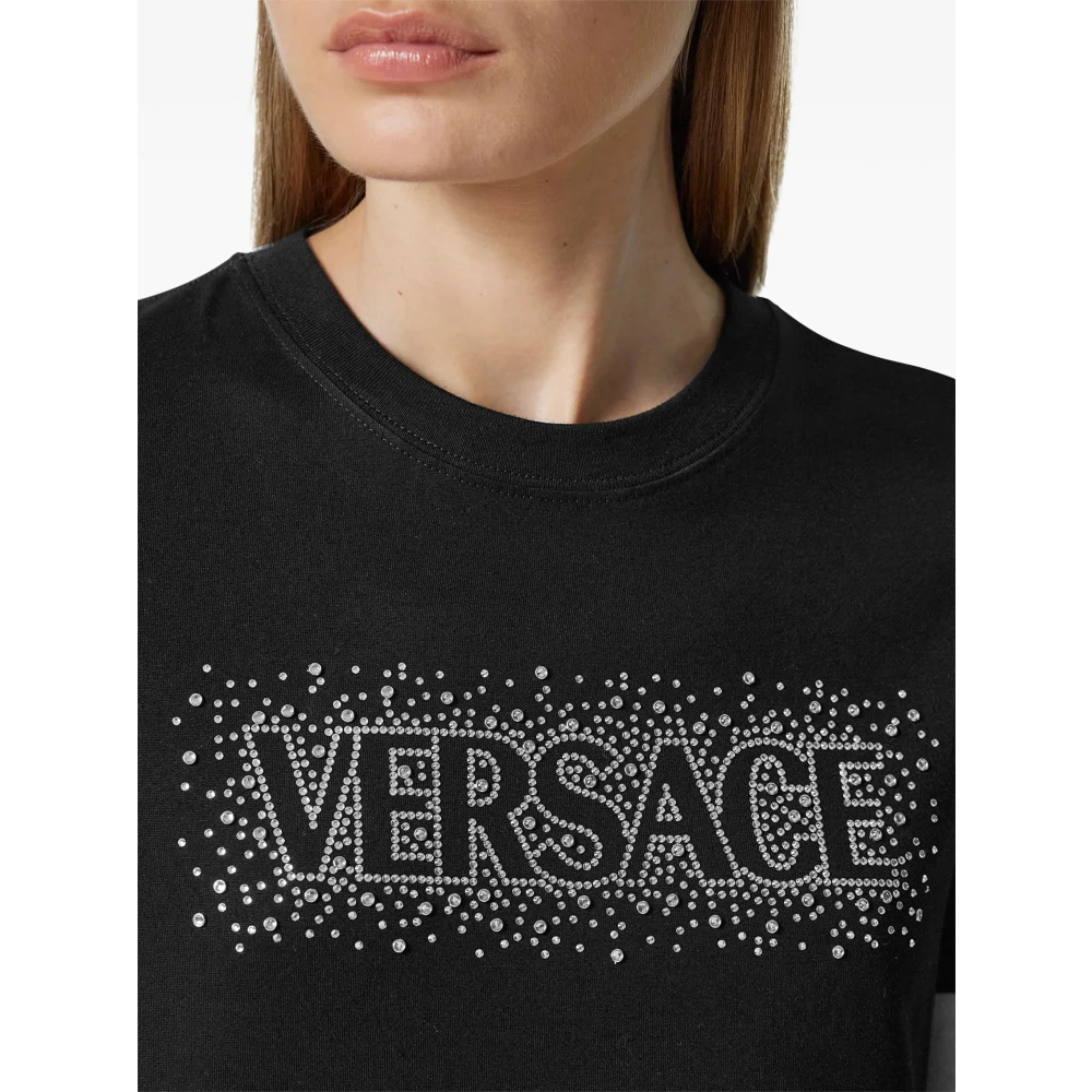 Versace Zwarte Kristal T-Shirt Black Dames