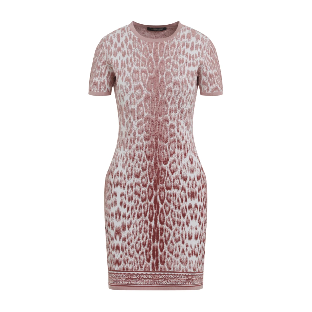 Roberto Cavalli Pink Short Dresses, Female, M, Jaguar Print Midi Dress