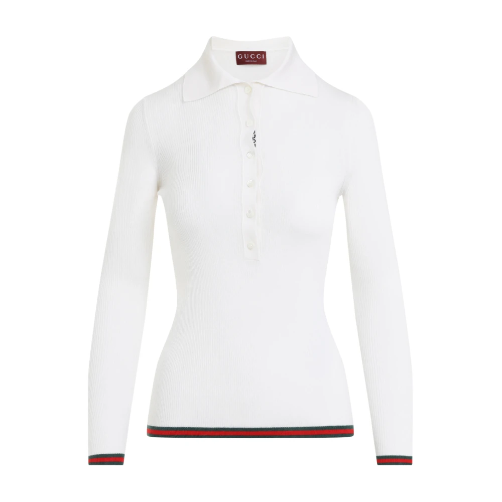Gucci Cashmere en zijde polo top met Web White Dames