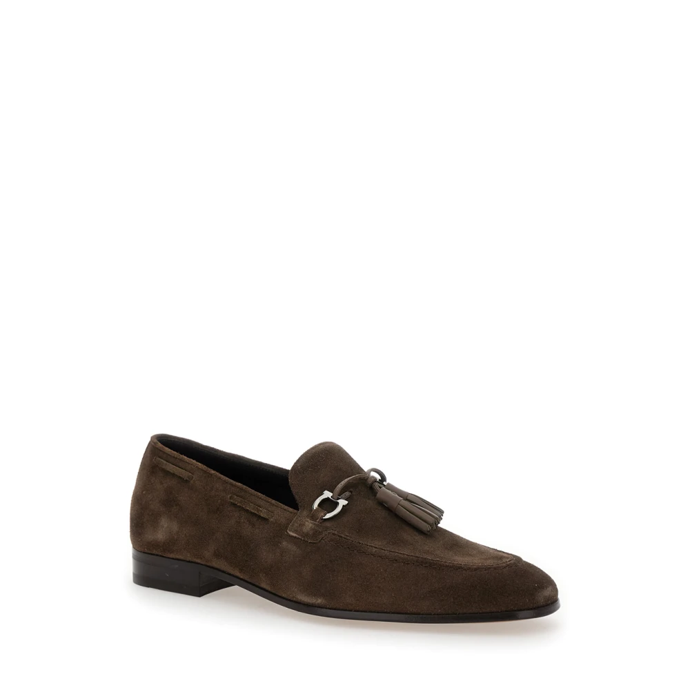 Salvatore Ferragamo Bruine Suède Loafers met Gancini Detail Brown Heren