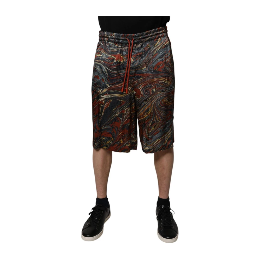 Dolce & Gabbana , Bermudas, Male, Multicolor, M, Marble Print Bermuda Shorts