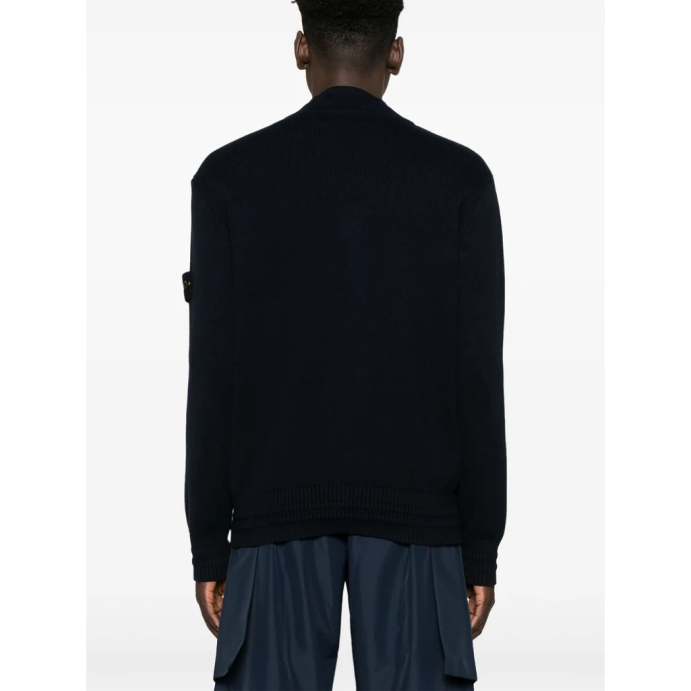 Stone Island Blauwe Gebreide V-Hals Trui Blue Heren