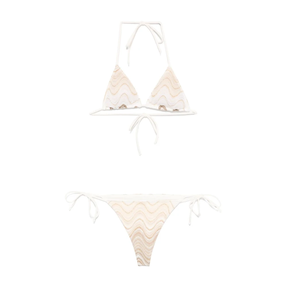 Mc2 Saint Barth Women's Beige Bikinis, M, Chevron Triangle Bikini