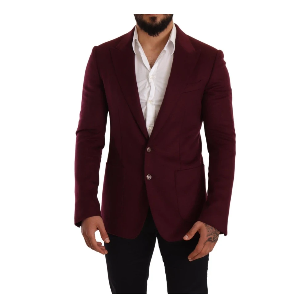 Dolce & Gabbana Maroon Peak Lapel Blazer Jacka Logo Red, Herr