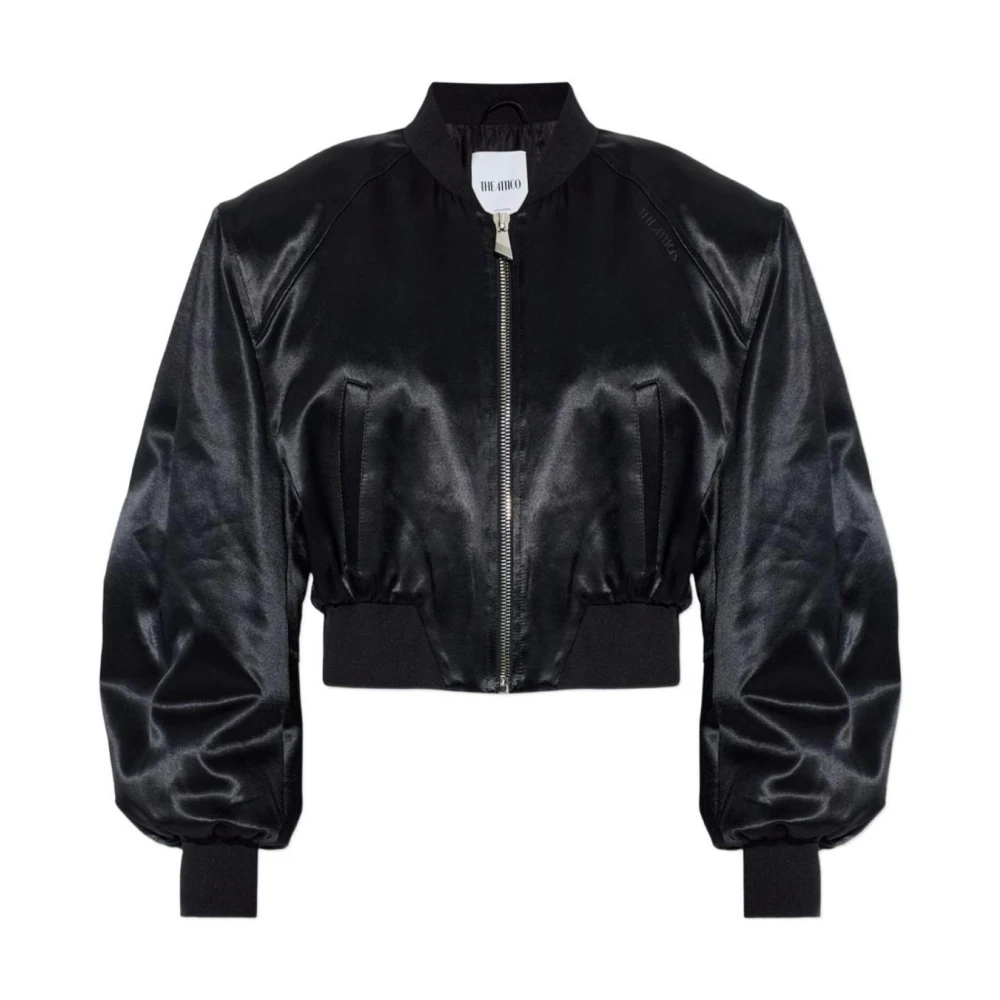 The Attico Women's Black Bomber Jackets, S, Satin Bomber Jacket