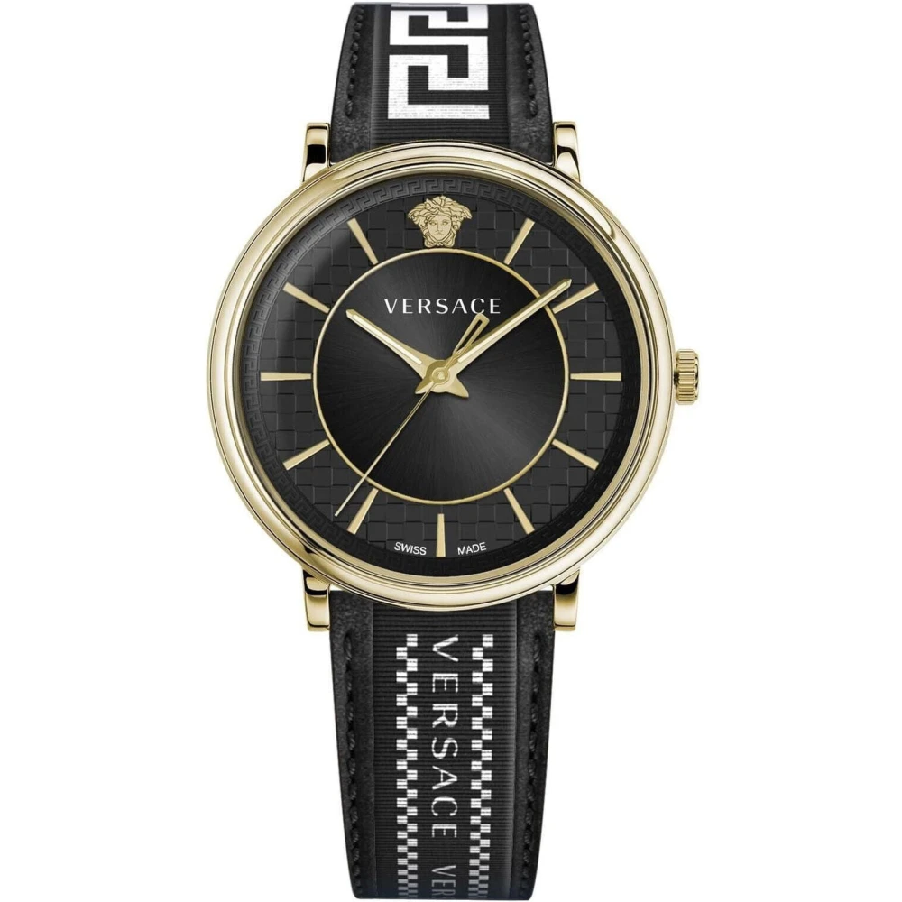Versace Herr V-Circle Läder Armbandsur Black, Herr