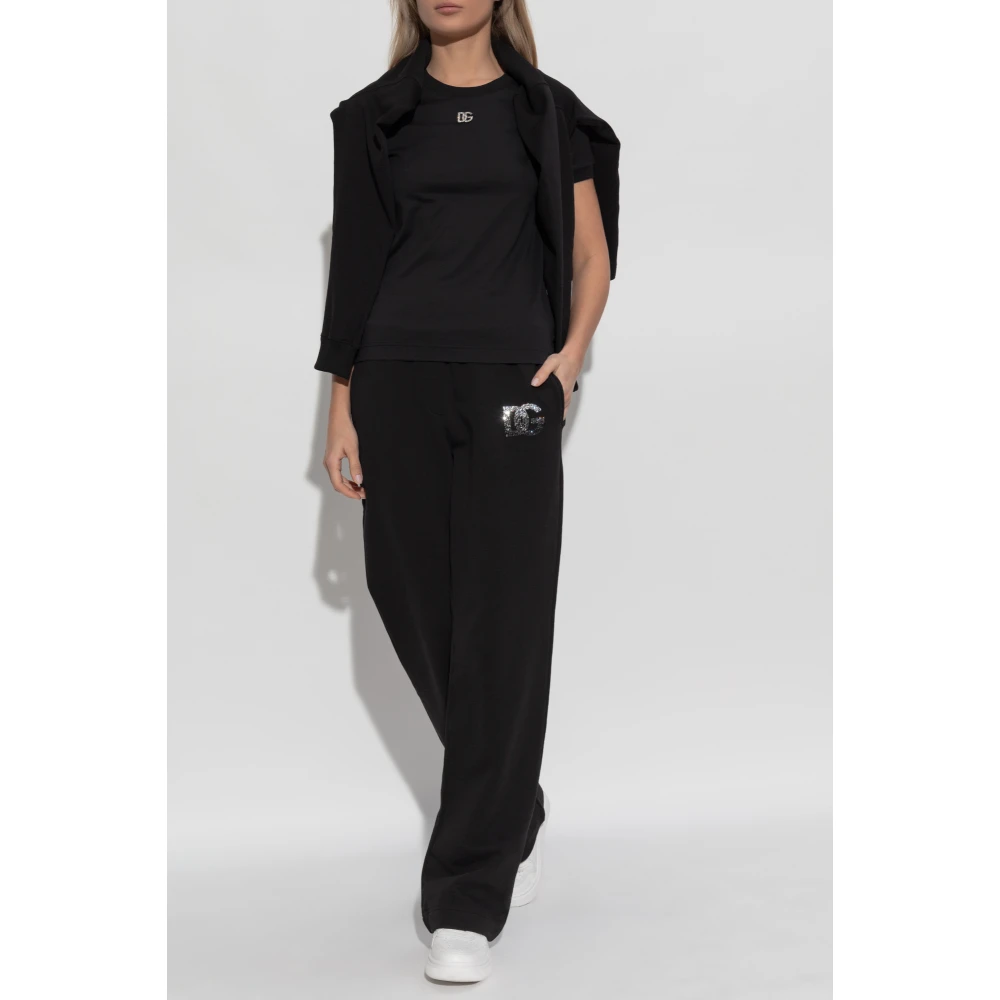 Dolce & Gabbana T-shirt met glinsterend logo Black Dames