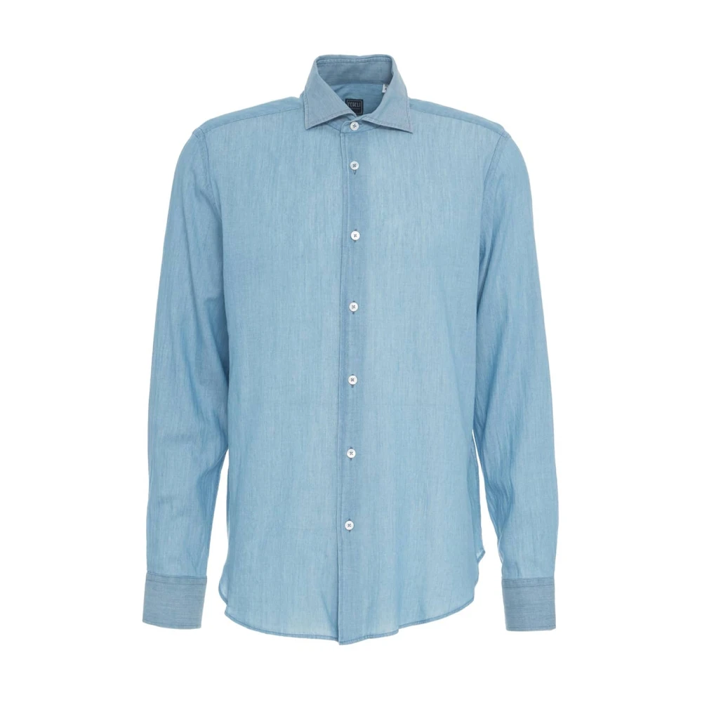 Fedeli Blauw Fijn Katoenen Overhemd Spreid Kraag Blue Heren