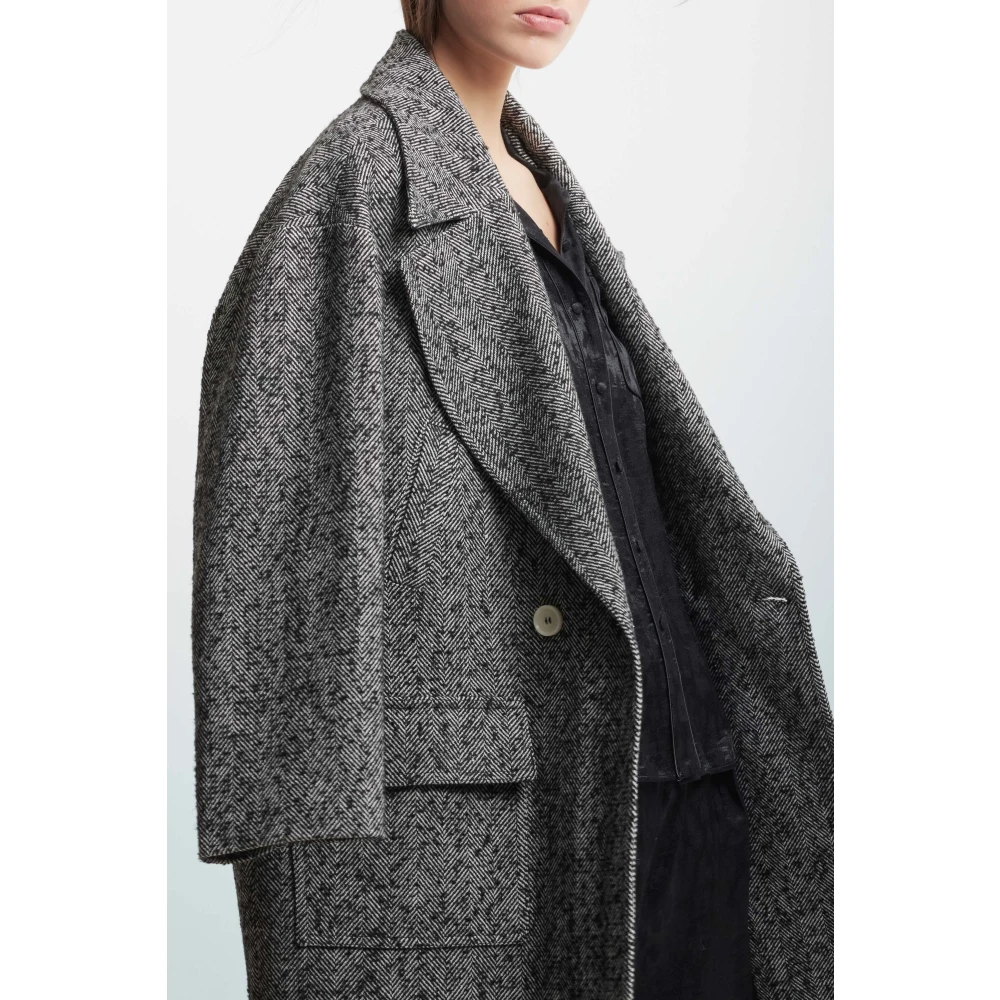 Kocca Herringbone Double-Breasted Jas Revers Kraag Black Dames