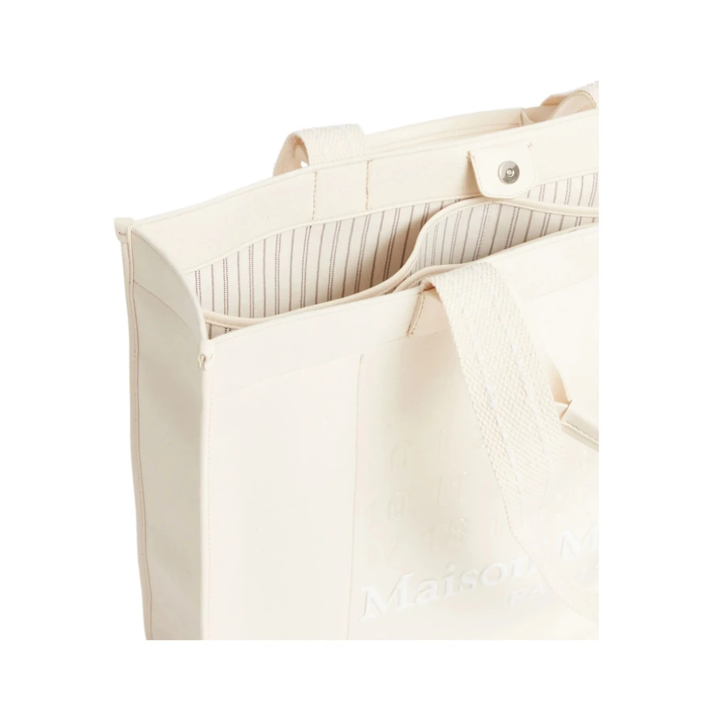 Maison Margiela Witte Katoenen Schoudertas met Handtekening Motief Beige Heren