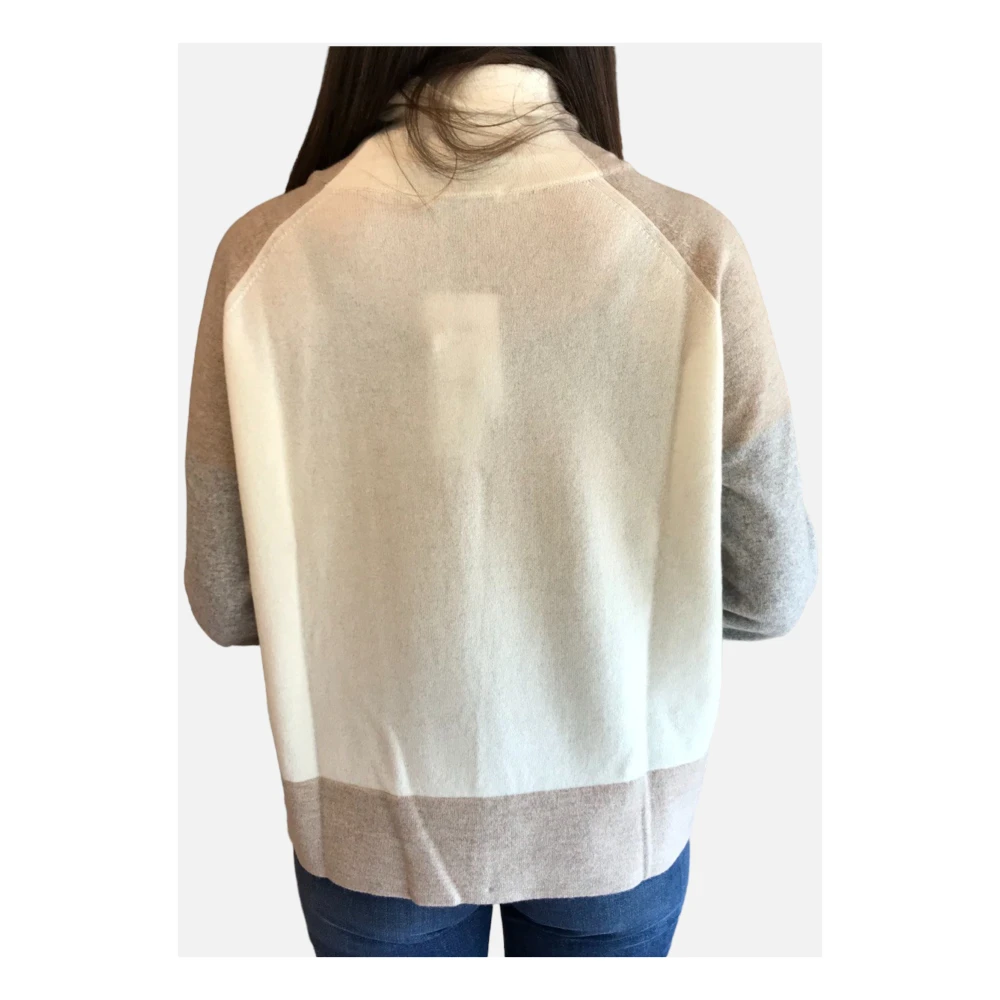 Kangra Color Block Hoge Nek Coltrui met Zijdelingse Spleten Beige Dames