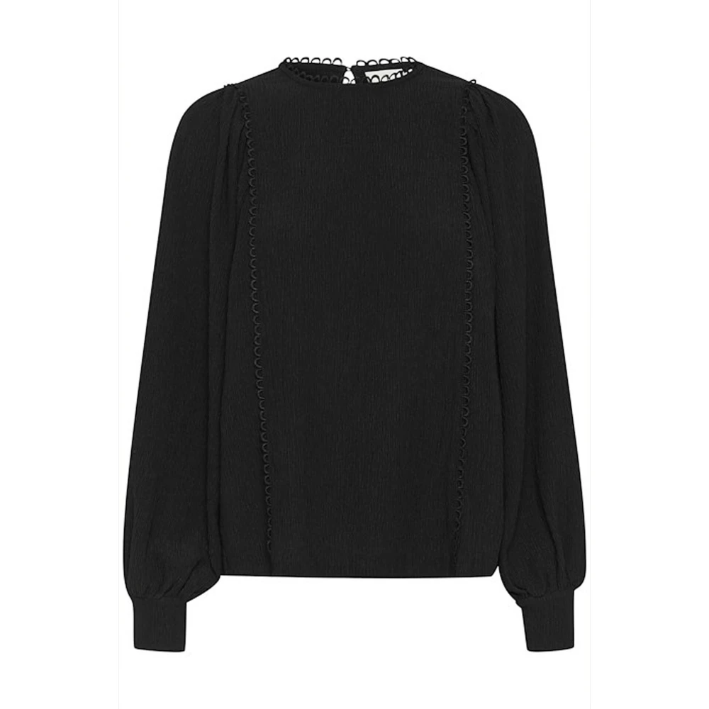 Kaffe Feminine Jersey Blouse met Pofmouwen Black Dames