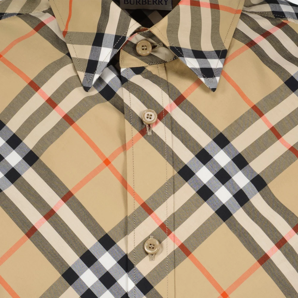 Burberry Geruite Shirt Groen Print Katoen Beige Heren
