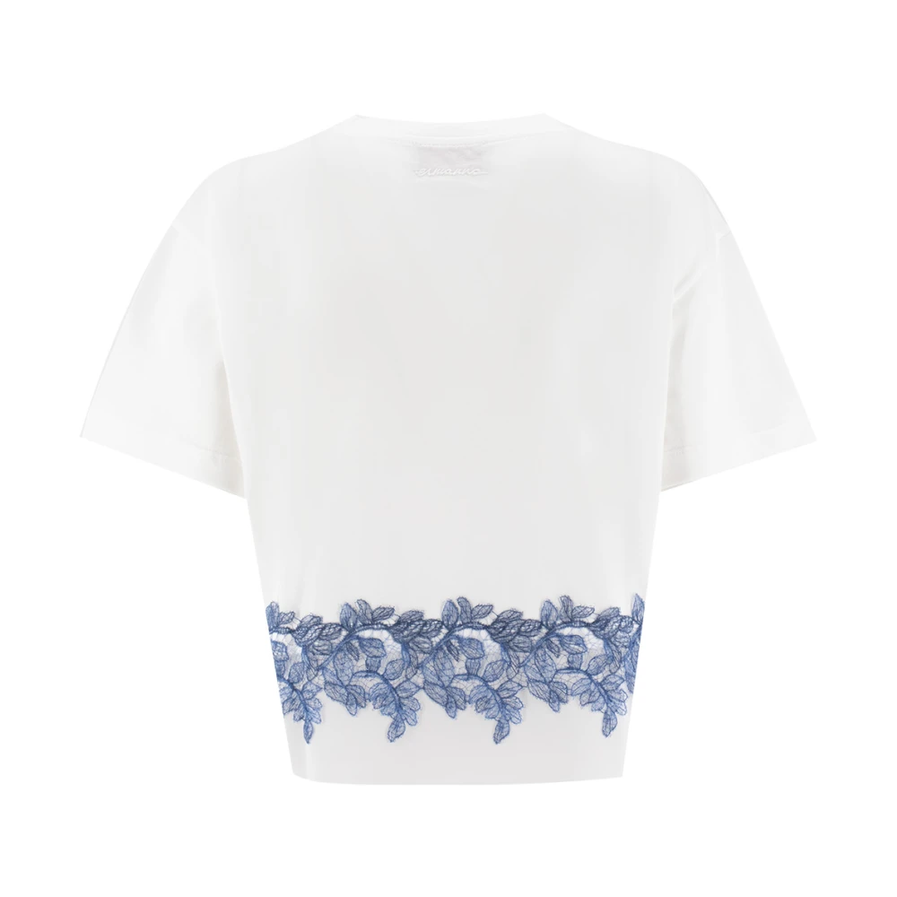 Ermanno Scervino Bloemenkant T-shirt met Elegante Stijl White Dames