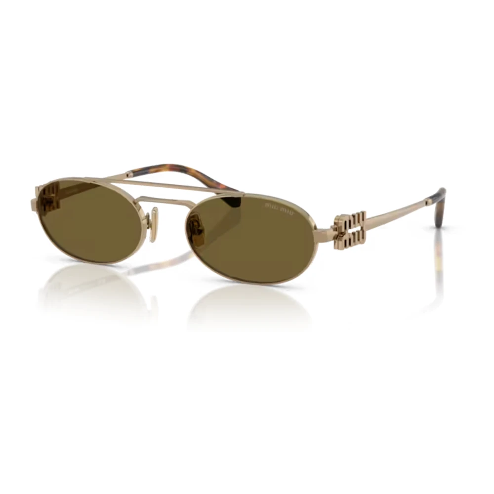 Miu Miu Brown Woman Mu 54Zs 7Oe09z Sunglasses Metal Gold Round Normal - Image 4