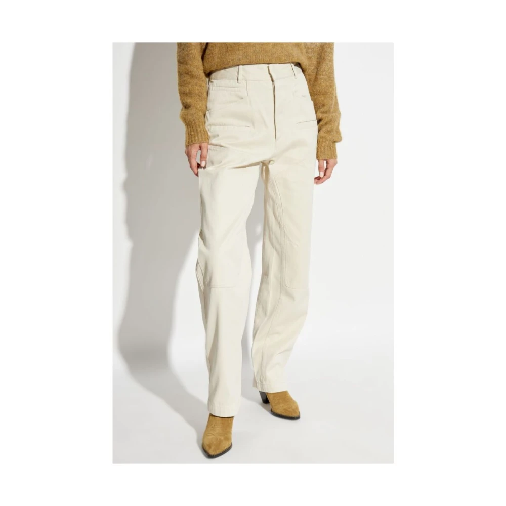 Isabel marant Ecru Katoenen Hoge Taille Broek Beige Dames