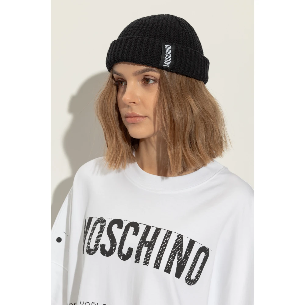 Moschino Katoenen pet met logopatch Black Unisex