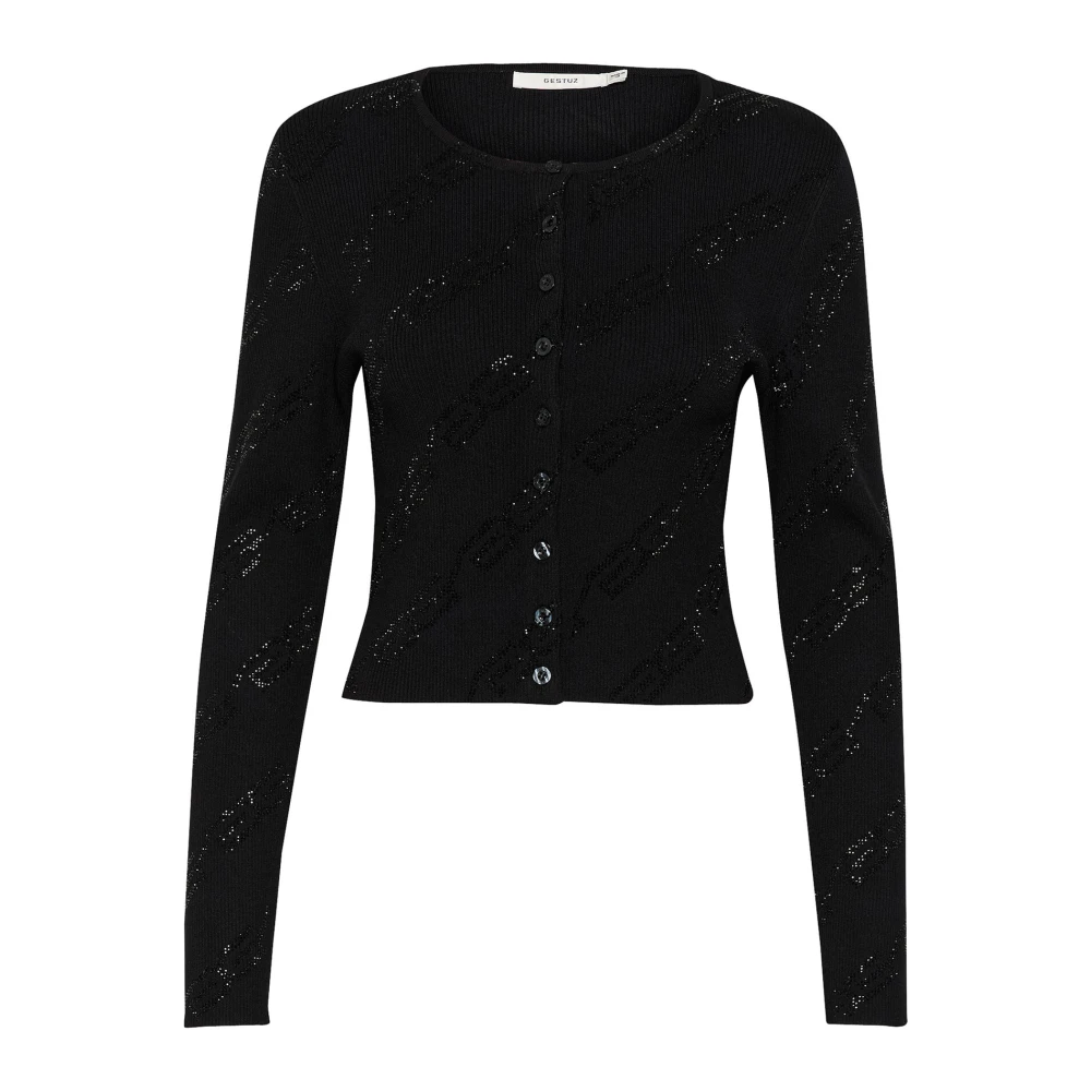 Gestuz Zwarte cardigan met strass details Black Dames