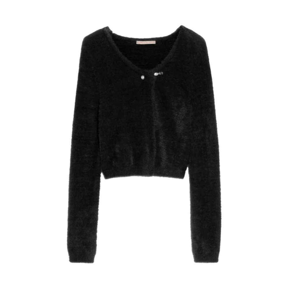 Pennyblack Fluffy Cardigan met Juweel Sluiting Black Dames