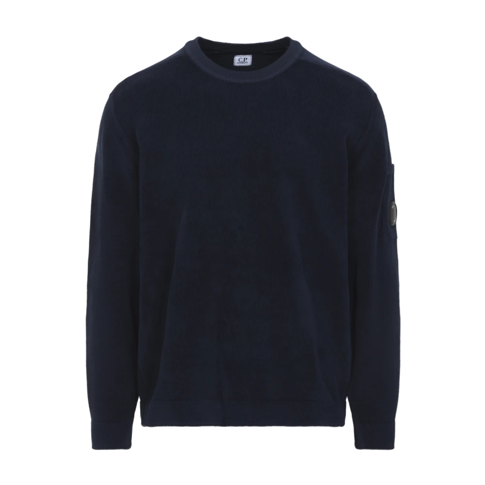 C.p. Company Men's Blue Crewneck Lens Jumper - Round-Neck Knitwear - S - Knitwear