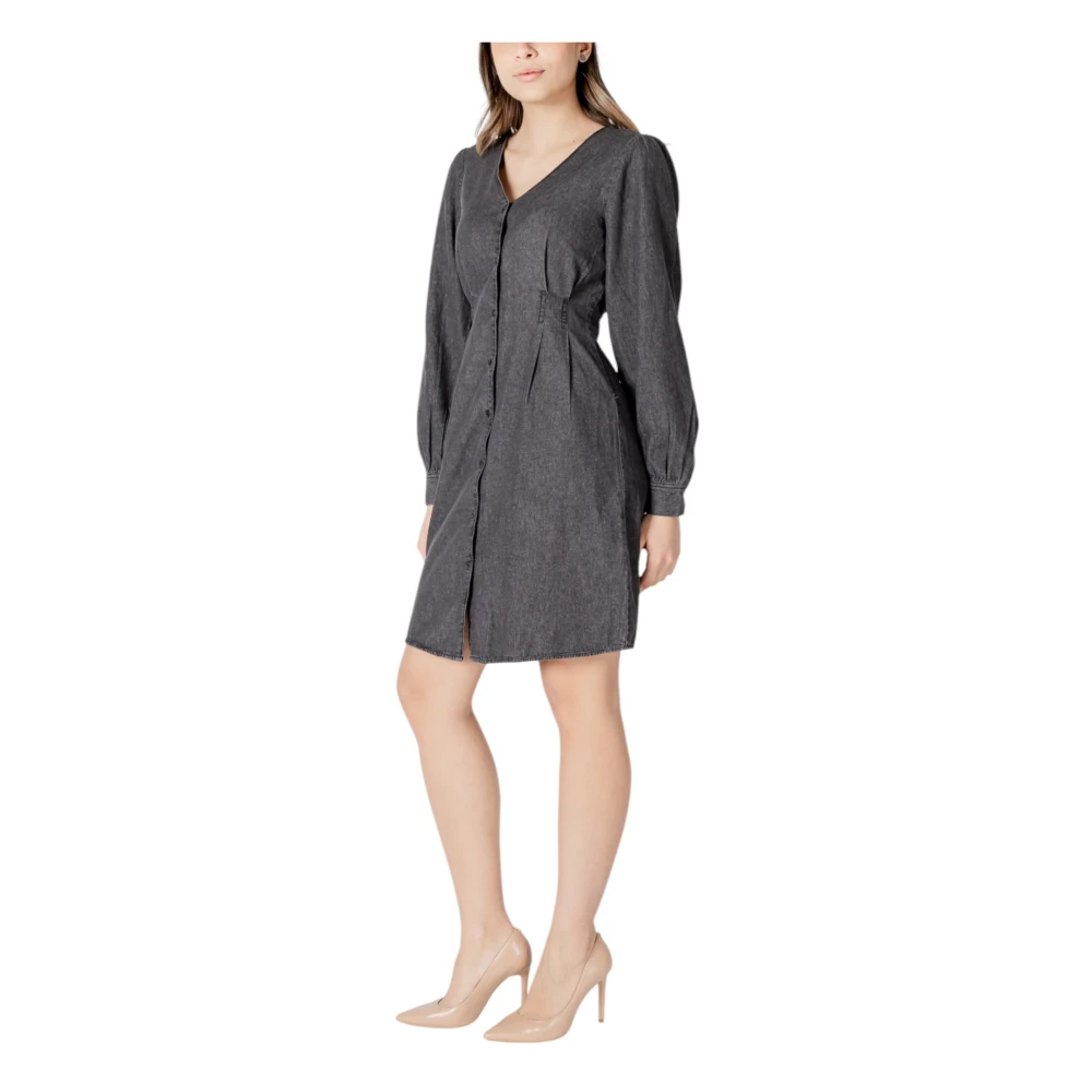 Ichi Marl V-Neck Button-Up Jurk Black Dames