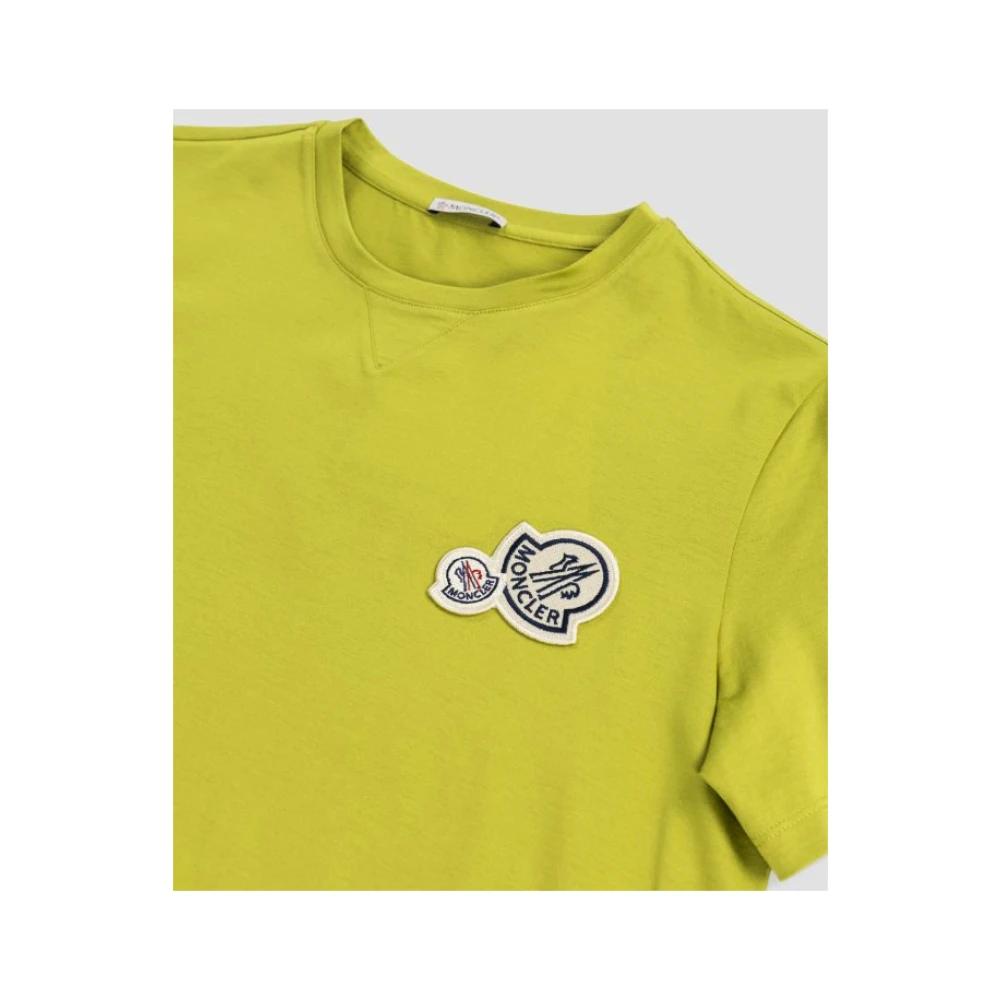 Moncler Limoen-Groen Katoenen T-Shirt met Dubbel Logo Yellow Dames