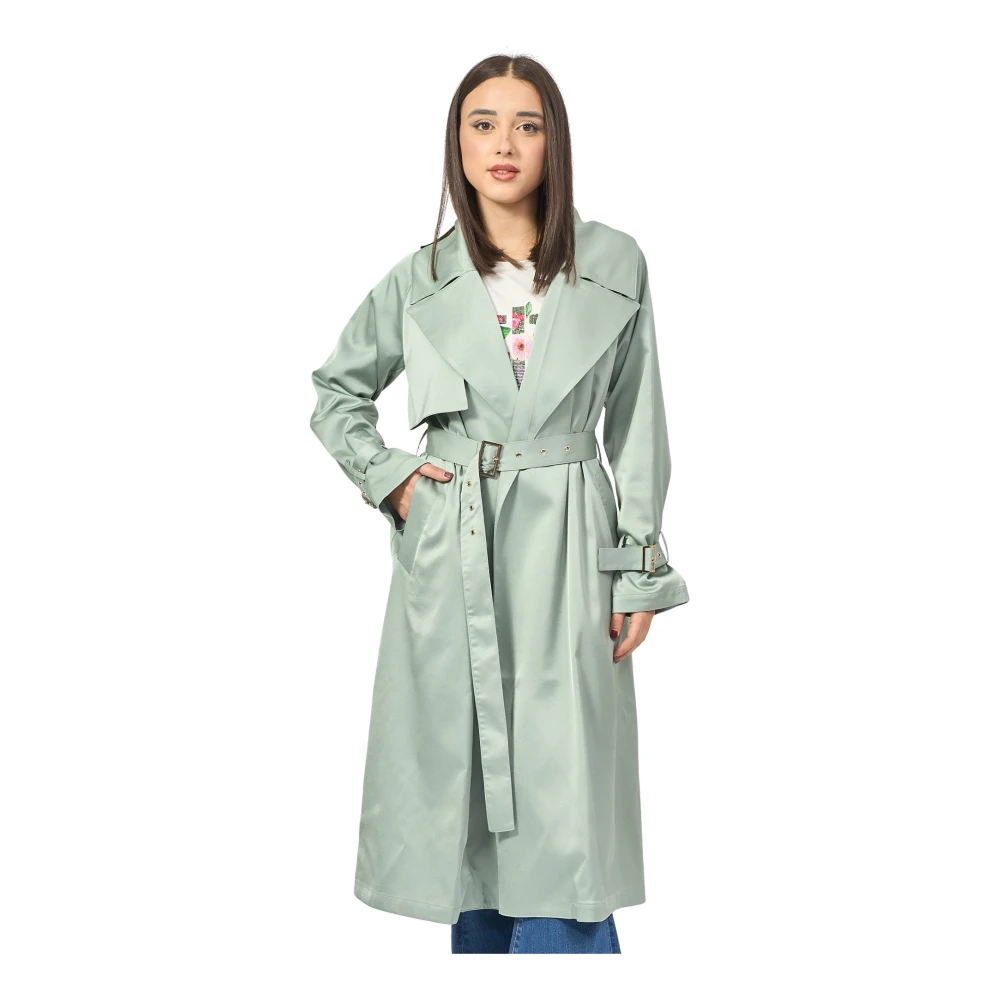 Fracomina Grön Lång Trenchcoat med Bälte Green, Dam