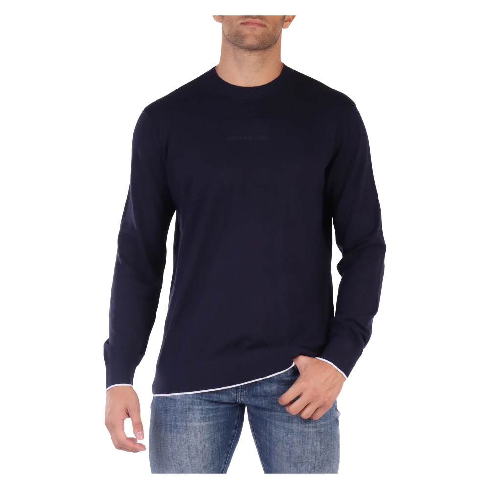Armani Exchange Katoenmix Crewneck Sweater Blue Heren