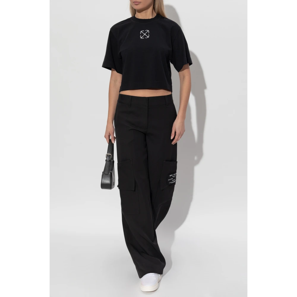 Off White T-shirt met logo Black Dames