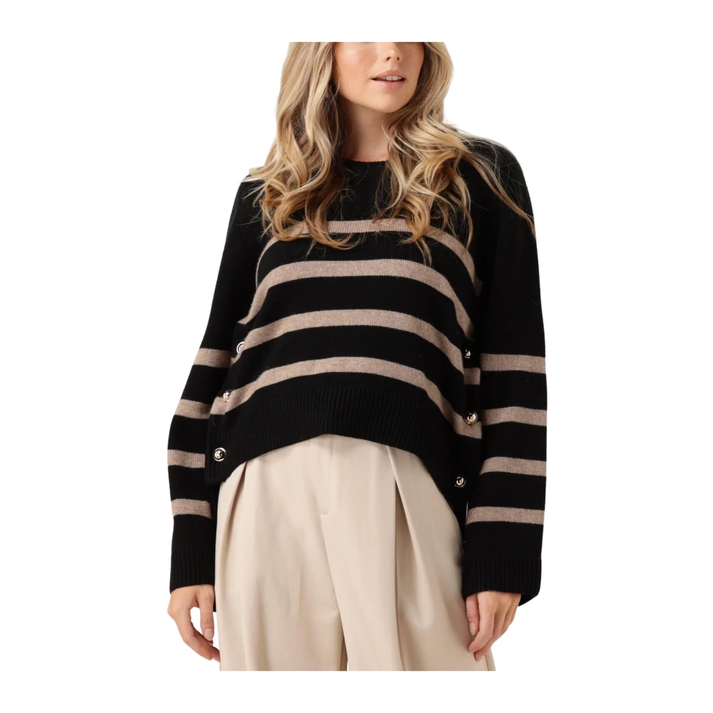 Co'Couture Button Stripe Trui Maja Stijlvol Black Dames