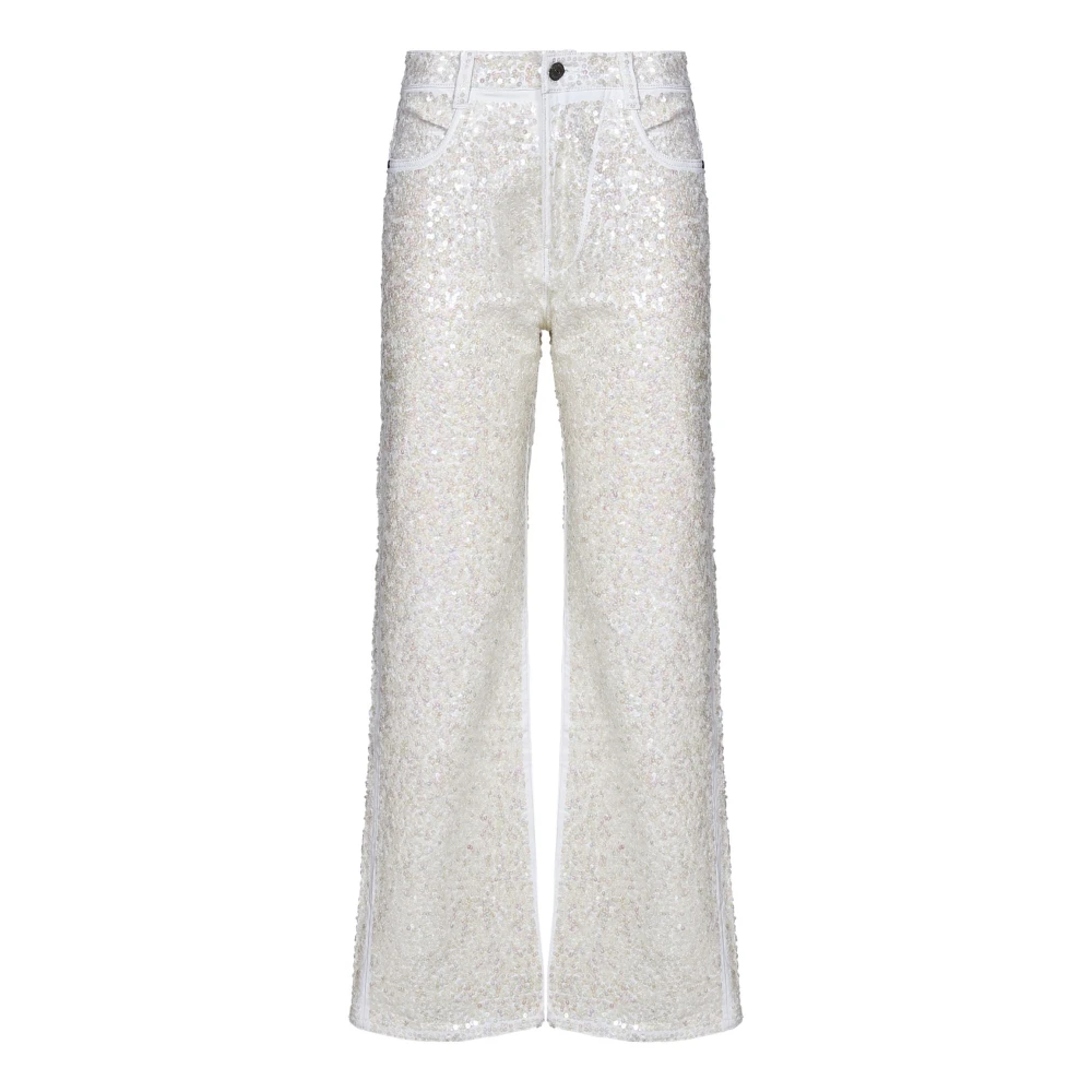 P.a.r.o.s.h. Witte Pailletten Geborduurde Straight-Leg Jeans White Dames