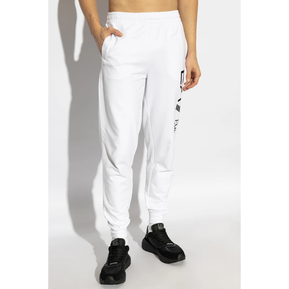 Emporio Armani EA7 Sweatpants met logo White Heren