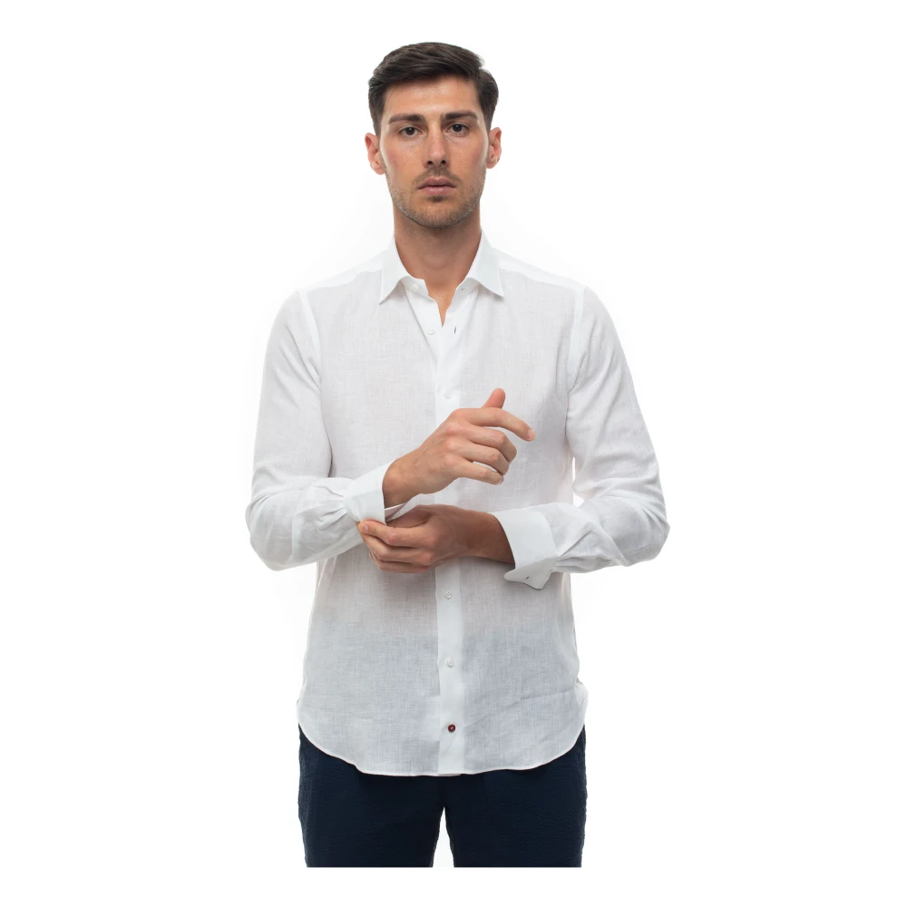 Càrrel Italiaans Linnen Jurk Hals Shirt White Heren