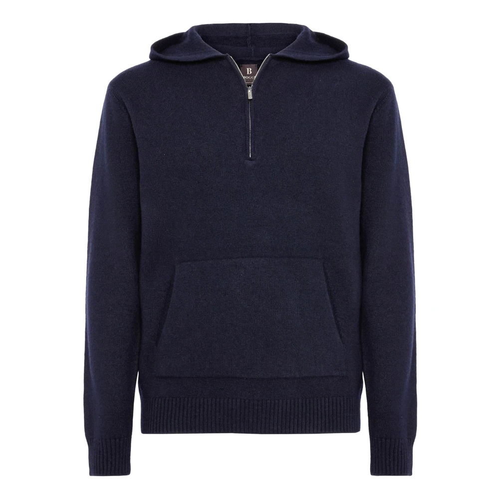 Boggi Milano Cashmere Blend Hoodie Blue, Herr