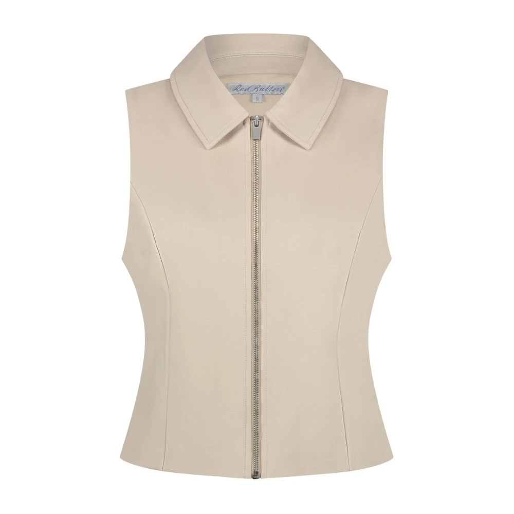 Red Button Ritssluiting Waistcoat in Scuba Stof Beige Dames