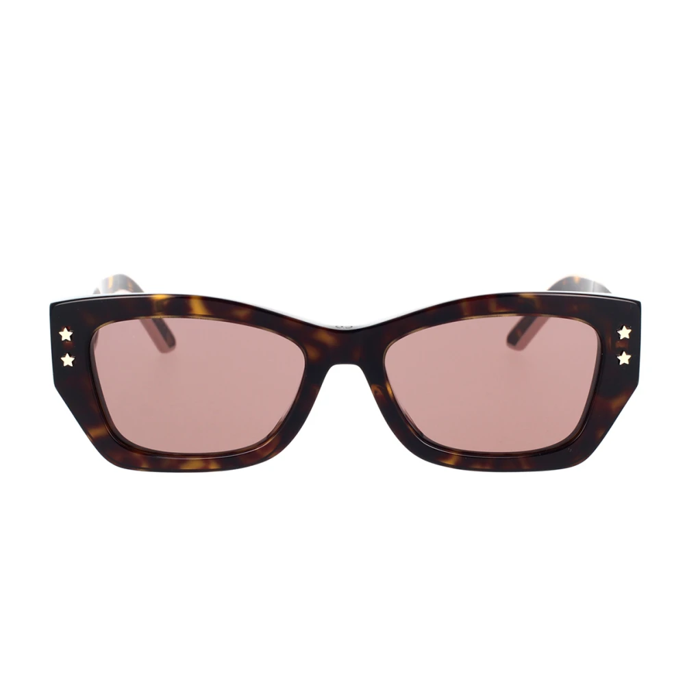 Dior Stijlvolle Rechthoekige Zonnebril met Paarse Pruimkleurige Lenzen Brown Dames