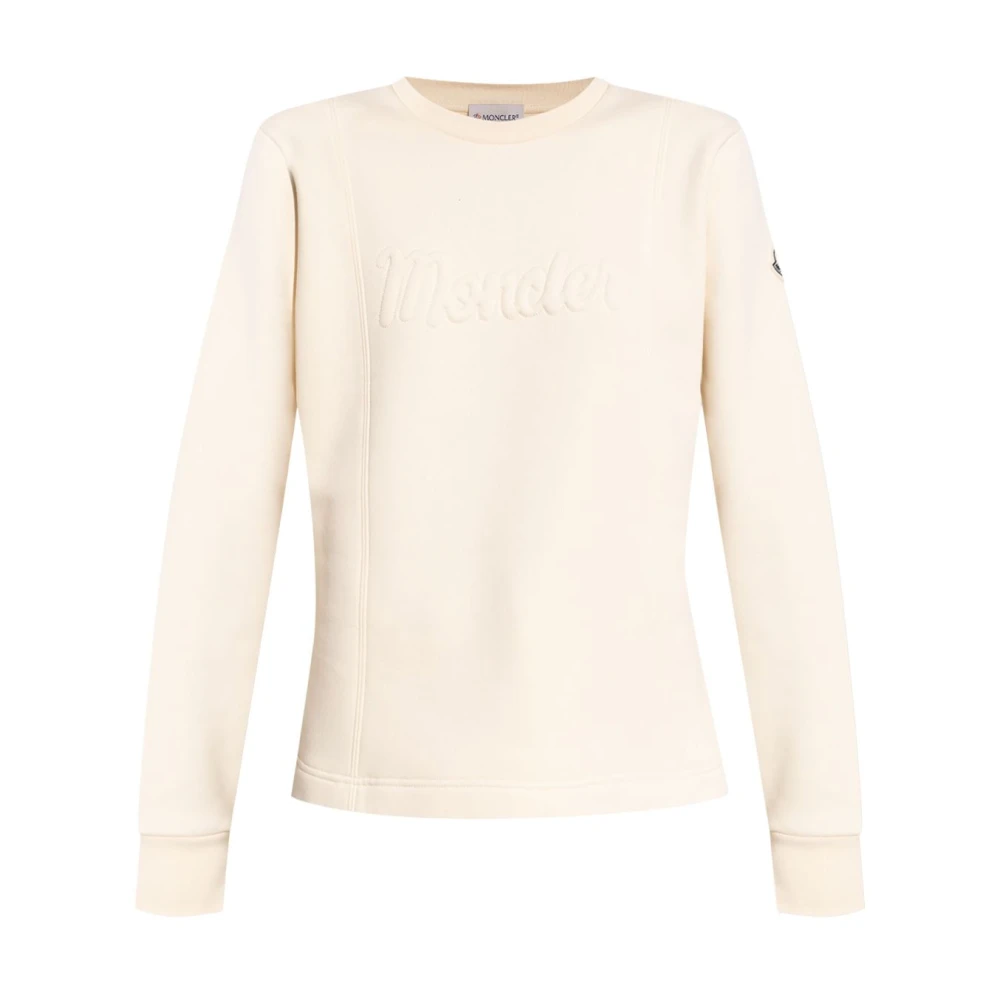 Moncler Geborduurd Logo Crew Neck Sweater Beige Dames