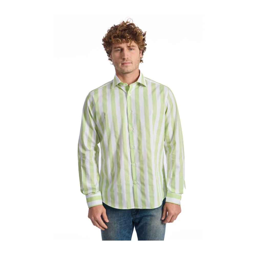 Baldinini Groen Gestreept Katoenen Overhemd Slim Fit Green Heren