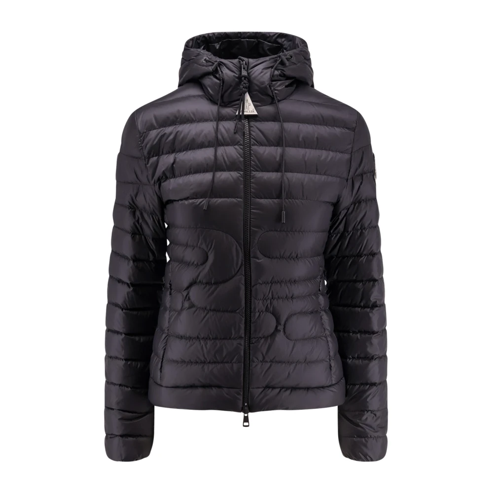 Moncler Women's Black Hooded Jacket With Zip Closure Extra Small