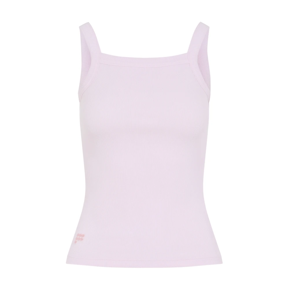 Pangaia Women's Pink Sleeveless Tops, M, Rib Square Neck Tank Top