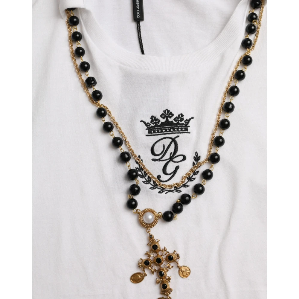 Dolce & Gabbana Wit Katoenen Ketting T-Shirt White Dames